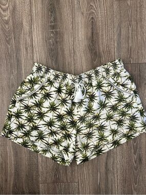 Linen Blend Palm Print Women’s Drawstring Shorts - Briggs XL